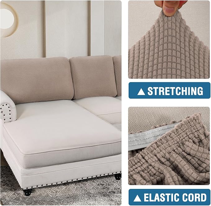 H.VERSAILTEX Backrest Cushion Covers Sectional Couch Back Cushion Covers for Sectional Sofa Set for Both Left/Right Couch (Back Only: 1 Chaise + 2 Sofa, Sand)