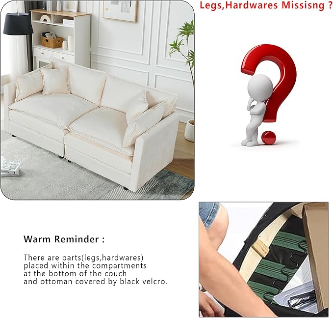 Setawix Chenille Loveseat Sofa Couch with Deep Seat,Large 2 Seater Cloud Couches for Living Room,77.16" Roomy Cloud Sofas,Modular Sectional 2 Seat Sofa with Pillows for Bedroom. (Beige, 2 Seater)