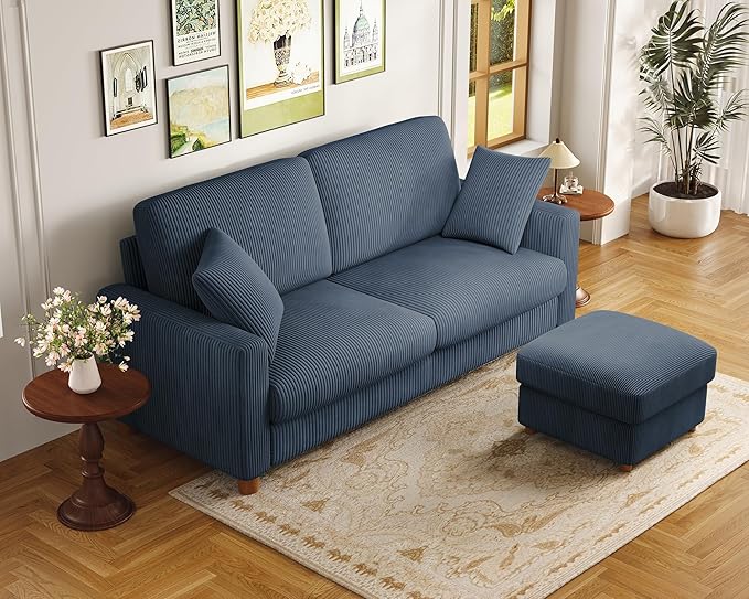 Kidirect 70in L Shaped Couch, Modular Sofa No Tool Assembly, Comfy Sectional Couches for Living Room 21in Deeper Seats, Corduroy Sofas for Living Room with 2 Pillows, Loveseat Sofa Set, Blue Couch | Comfy Corduroy, Oversized 70in Couch, 700LB Tough, To...