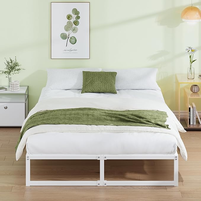 EMODA 12 Inch California King Bed Frame, Metal Platform Bed Frame No Box Spring Needed, Heavy Duty Steel Slats Support, Easy Assembly, Noise Free, White