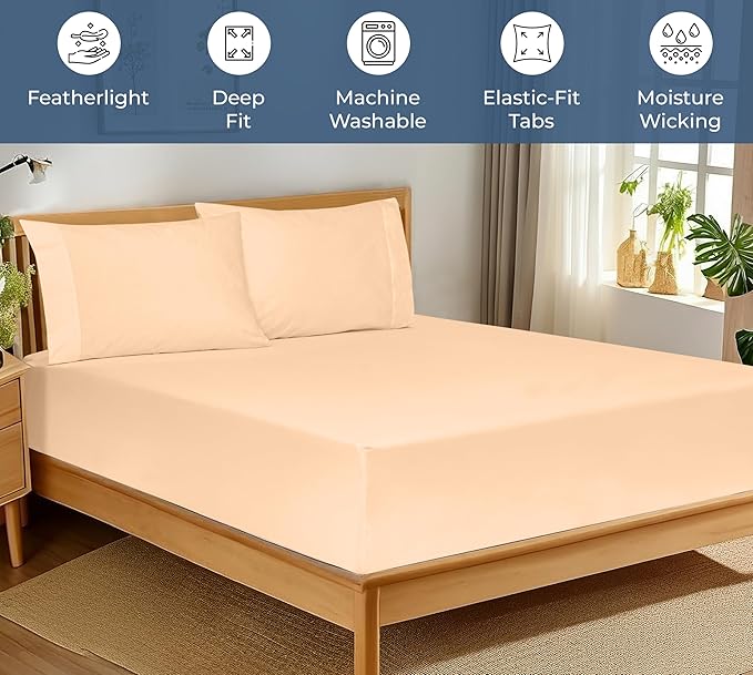 Royale Linens 100% Organic Cotton Fitted Sheet - Percale Weave - Super Soft Deep Pocket Bottom Sheets - Elastic Sheet King Cal Size - California King Fitted Sheets Only - (72"x84"+15", Sand)