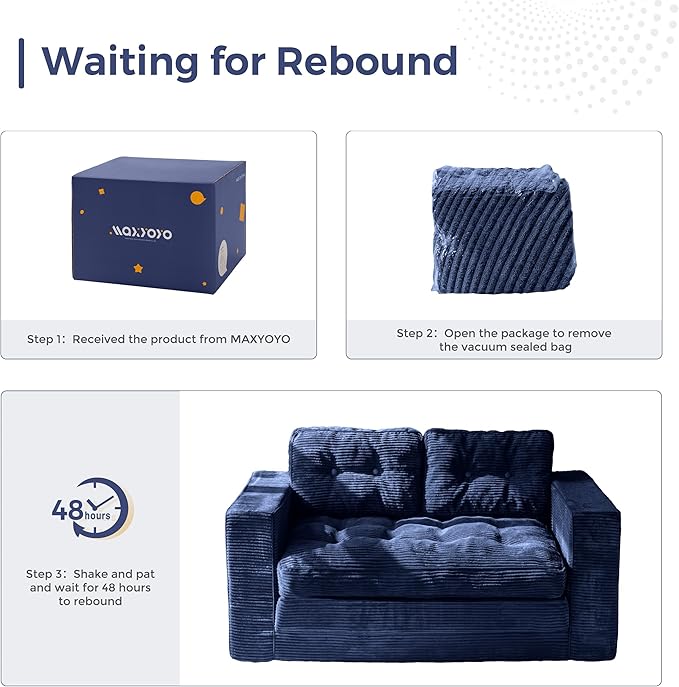 MAXYOYO Convertible Sofa Bed, Pull Out Loveseat Sleeper Sofa, 2 in 1 Folding Couch Bed, Fold Out Floor Couch with Pillows for Living Room Lounge, Navy