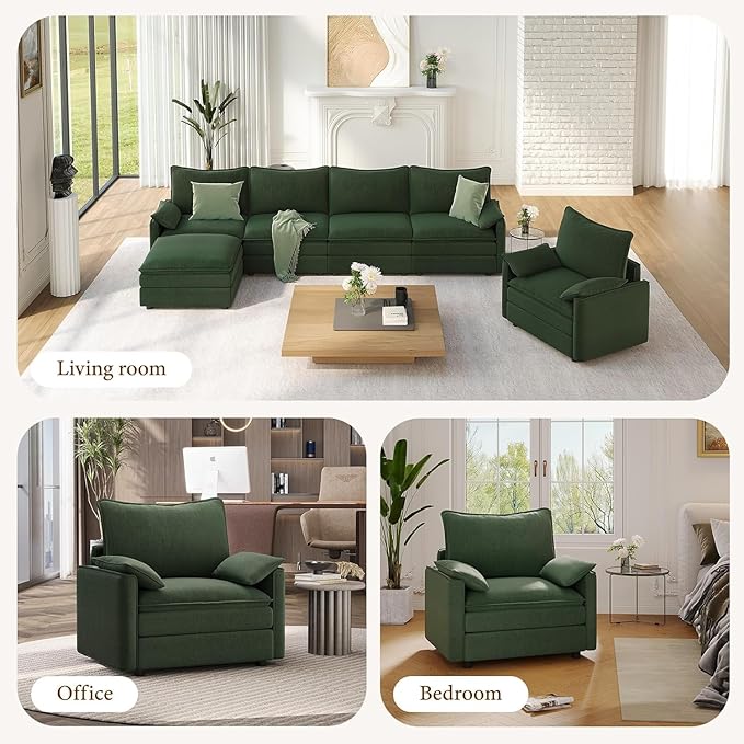 Vesgantti 40" Single Seat Sofa, Comfy Cloud Couch Deep Seat Upholstered Couch Chenille Modern Sofa with Armrest Pillows, Easy Assembly for Living Room, Bedroom and Apartment, Green