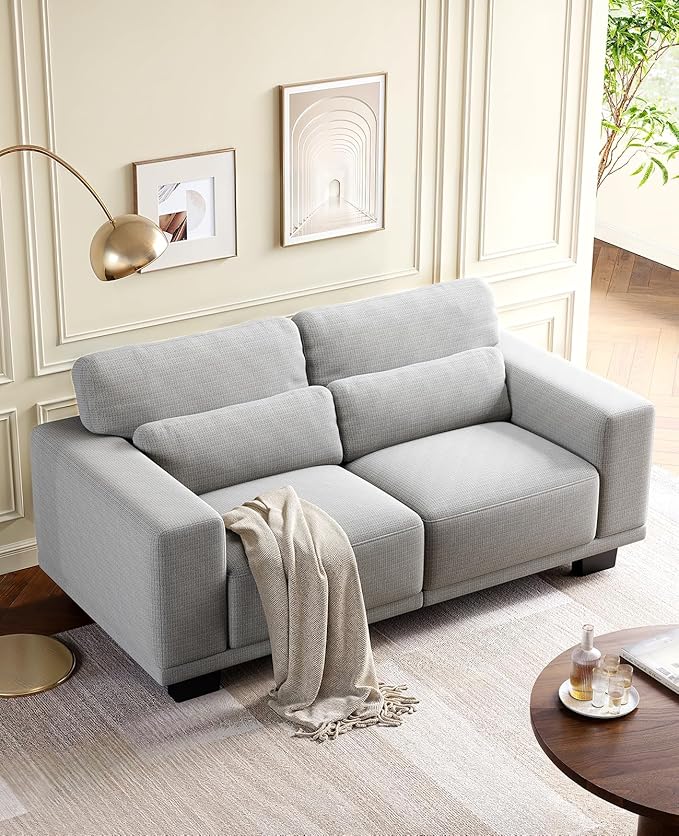 Amada 65" Loveseat Sofa, 2 Seater Couch Sofa for Living Room, Modern Sofa with Wide Armrests & Deep Seats, Comfy Couch with Removable Washable Covers & Linen Fabric, Easy Assembly (Grey, 2 Seater)