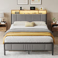BedsPick Twin Bed Frame with Headboard, Metal Platform Bed Twin Size with 2-Tier Storage and Ergonomic Velvet Headboard, Charging Station, Smart LED Lights, Easy Assembly, No Box Spring Needed