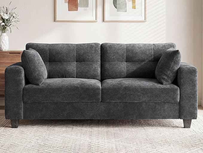 70" Loveseat Sofa for Living Room, Modern Chenille Cloud Couch with USB/Type-C Charging Ports, Side Pockets, Removable Cover, Wide Armrests, Small Couch for Small Space, Easy Assembly, Grey