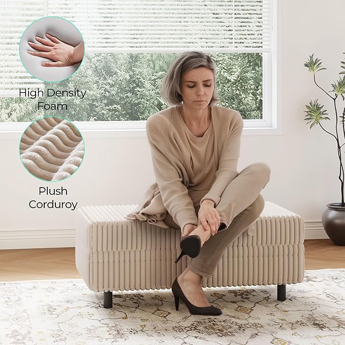 LINSY HOME Sectional Sleeper Sofa - Modular Ottoman Module (Beige, Sleeper Sofa Ottoman) | Storage, Convertible, Coffee Table, Plush Corduroy