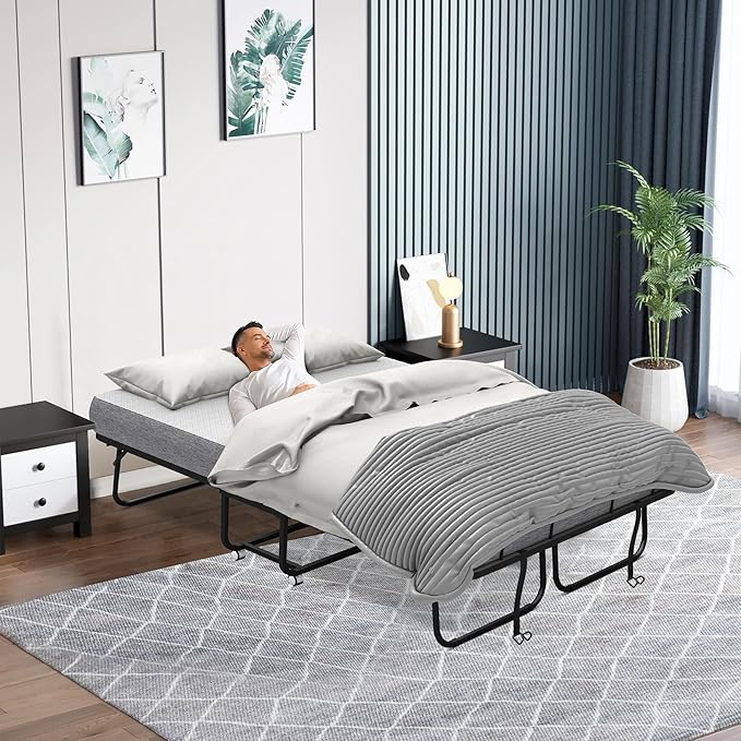 Espsilto Full Size Folding Bed with Mattress - Extra Large Size 75''x54'' Foldable Rollaway Bed for Guest, Space Saving Fold Up for Easy Storage