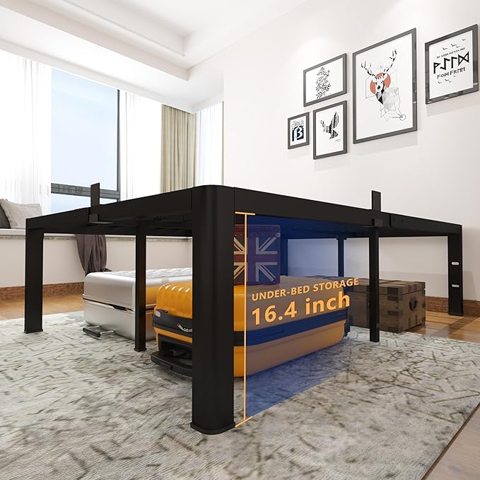 yookare 18 Inch King Metal Platform Bed Frame with Round Corner and Mattress Retainers, 3500lbs Heavy Duty Steel Slats Support, No Box Spring Needed, Easy Assembly, Noise Free