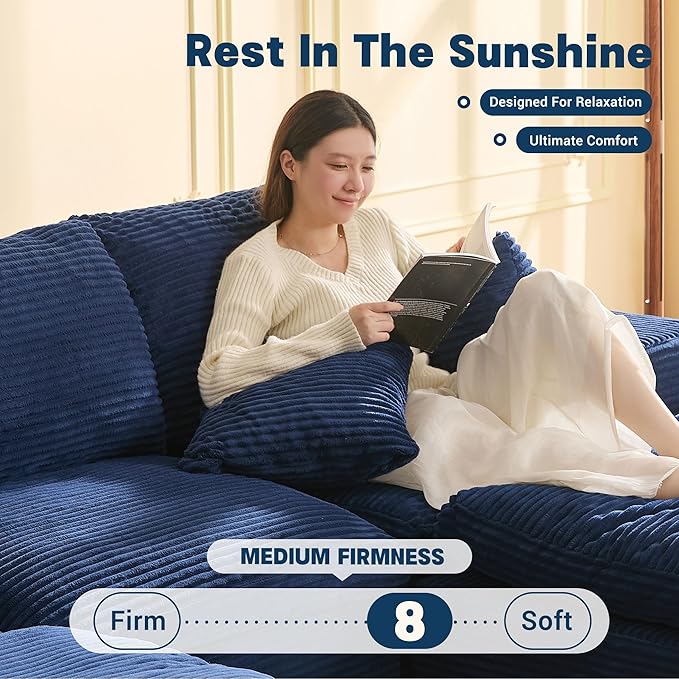 137.8” Sectional Couches for Living Room, Set of Cloud Couch, Modular Sectional Sofa, Convertible Sofas Bed, Deep Seat Sofa, Sleeper Sofa Full Size, Corduroy, Blue