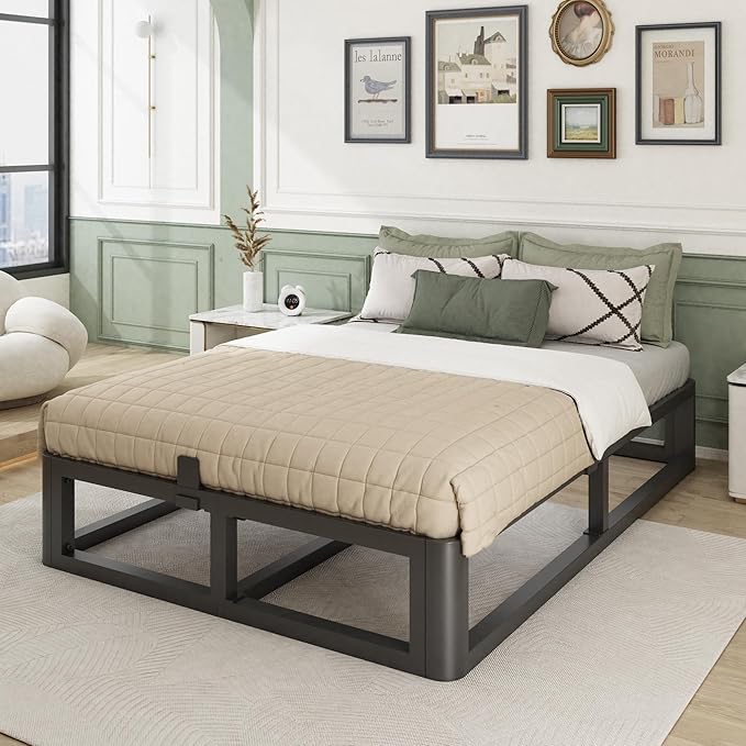 Firpeesy Upgrade Anti Bending and Round Corner Legs 12 inch California King Bed Frame 3500 LBS Heavy Steel Slats Support Platform Metal Bed Frame No Box Spring Needed Platform Noise Free Easy Assembly