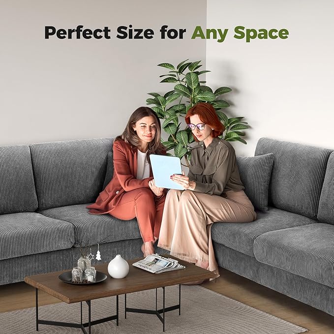 Kidirect 70in U Shaped Couch, Modular Sofa No Tool Assembly, Comfy Sectional Couches for Living Room 21in Deeper Seats, Corduroy Sofas for Living Room with 2 Pillows, Loveseat Sofa Set, Grey Couch | Comfy Corduroy, Oversized 70in Couch, 700LB Tough, To...