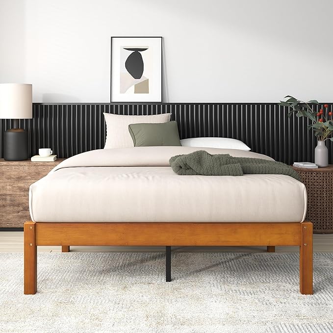 Zinus Ellie 14 Inch Queen Bamboo Platform Bed Frame, Wood Slat Support, No Box Spring Needed, Easy Assembly, Brown