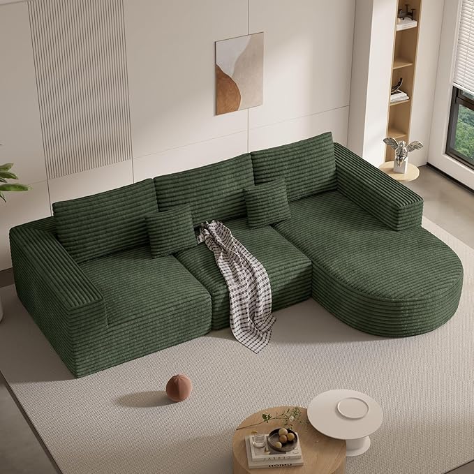 110" Modular Sectional Sofa Couches, Cloud Couches for Living Room, Boneless Sofa with Deep Seat,L-Shape Couch with Chaise,No Assembly Required,Green,1 PCS