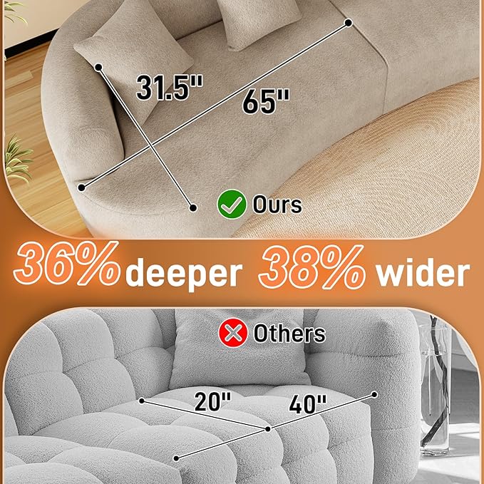 131" Curved Modular Sectional Sofa for Living Room, Modern Chenille Oversized Cloud Couch Sofa, Luxury Plush Extra Deep 4-Seater Boucle Couch for Apartment‌‌, No Assembly Required, Light Brown