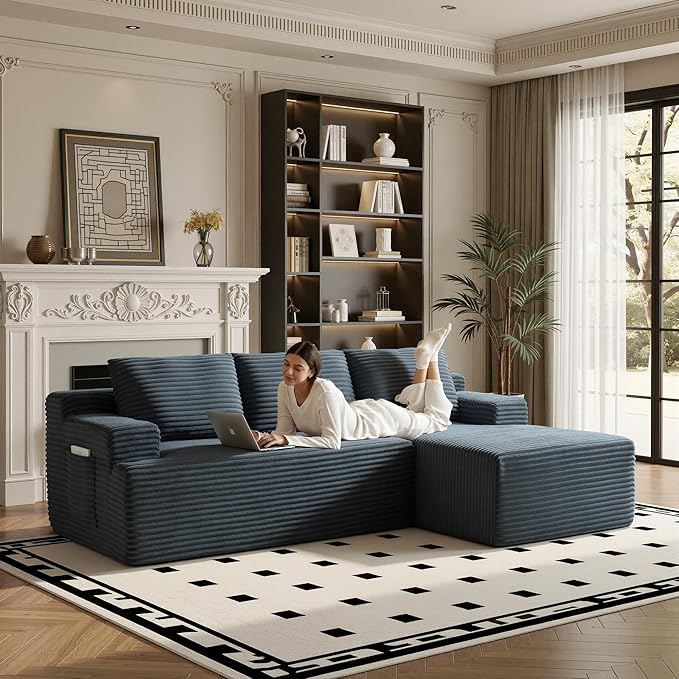96" Sectional Couches for Living Room Cloud Couch Sofa with L-Shape Upholstered Boneless Couchs Modern Modular Sectional Couch with Chaise (Dark Grey, 96" W+Right Facing Chaise+2Seaters)