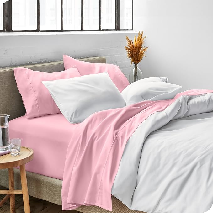 Bare Home Full XL Sheet Set - 1800 Ultra-Soft Microfiber Full Extra Long Bed Sheets - Double Brushed - Deep Pockets - Easy Fit - 4 Piece Set - Bedding Sheets & Pillowcases (Full XL, Light Pink)