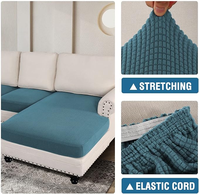 H.VERSAILTEX Sectional Couch Covers 4 Pieces Sofa Seat Cushion Covers L Shape Separate Cushion Couch Chaise Cover for Both Left/Right Sectional Couch (Seat Only: 1 Chaise + 3 Sofa, Storm Blue)