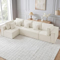 138'' Boneless Chenille L Shaped Couch, Oversized Modular Sectional 5 Seater Sofa, Modern Deep Seat Corner Cloud Compressed Couch, No Assembly Sleeper Sofa with Chaise for Living Room, Beige