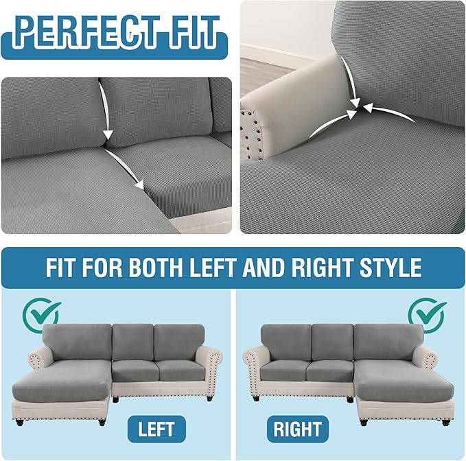 H.VERSAILTEX Sectional Couch Covers 6 Pieces Stretch Sofa Covers for Sectional Sofa Set Separate L Shaped Couch Cover for Both Left/Right Couch (Seat and Back: 1 Chaise + 2 Sofa, Dove)
