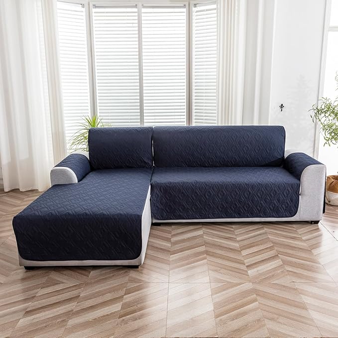 Genina Sectional Couch Covers for Dogs L Shaped Sofa Covers Chaise Lounge Cover Reversible Sofa Cover Sectional Furniture Protector for Pets, Kids (Navy Blue, Large)