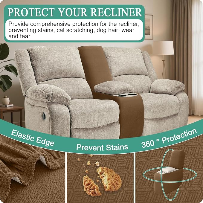 Waterproof Reclining Sectional Couch Covers Washable L Shaped Couch Cover for Sectionals Recliner Sofa Covers Stretch Corner Recliner Slipcovers for Dogs (Console Cover, Light Brown)