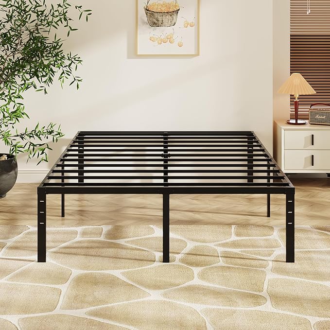 VINGLI 18 Inch Queen Bed Frame, Heavy Duty Metal Platform,No Box Spring Needed, Sturdy Steel Slat Support, Easy Assembly, Noise-Free, 16 inch Underbed Storage,Black
