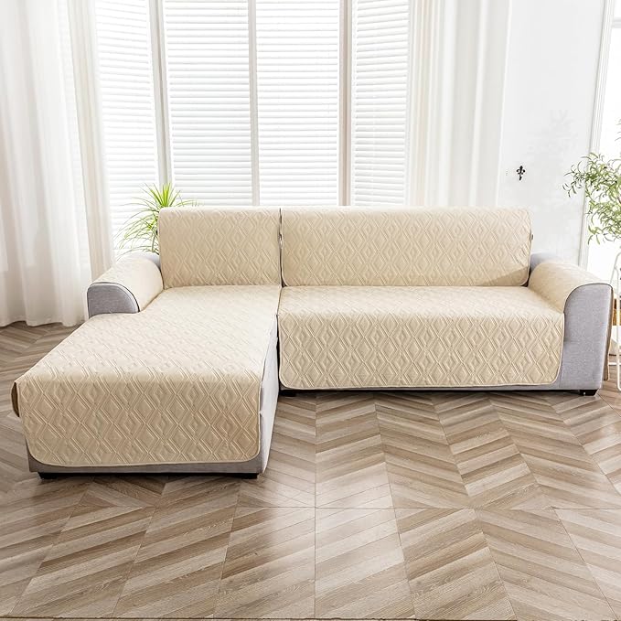 Genina Sectional Couch Covers for Dogs L Shaped Sofa Covers Chaise Lounge Cover Reversible Sofa Cover Sectional Furniture Protector for Pets, Kids (Beige, Large)