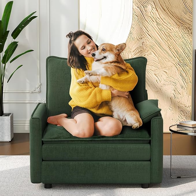 Vesgantti 40" Single Seat Sofa, Comfy Cloud Couch Deep Seat Upholstered Couch Chenille Modern Sofa with Armrest Pillows, Easy Assembly for Living Room, Bedroom and Apartment, Green
