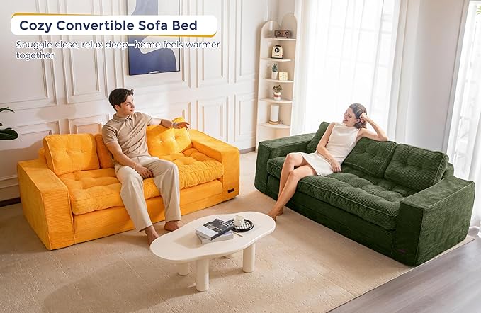 MAXYOYO Convertible Sofa Bed, Pull Out 3 Seater Sleeper Sofa, 2 in 1 Folding Couch Bed, Fold Out Floor Couch with Pillows for Living Room Bedroom, Orange