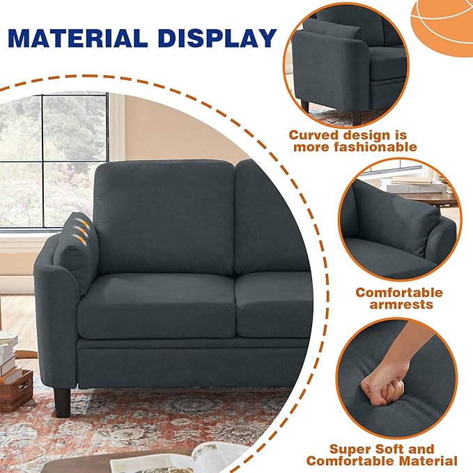 4 Piece Convertible Sectional Sofa Set, Modern Linen Small L Shaped Couch with Reversible Chaise, 3-Seater Sofa & Loveseat & Armchair for Living Room, Office, Apartment, Dark Grey