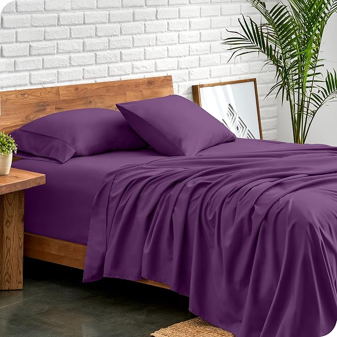 Bare Home California King Sheet Set - 1800 Ultra-Soft Microfiber Cal King Bed Sheets - Double Brushed - Deep Pockets - Easy Fit - 4 Piece Set - Bed Sheets (California King, Plum)