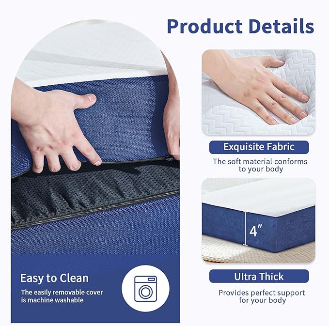 CYMULA Folding Mattress Single Size,4 inch Memory Foam Tri-Fold Single Floor Mattress Topper with Breathable & Washable Cover,Lightweight Foldable Mat for Camping,Naps and Guests(25"×75"×4")