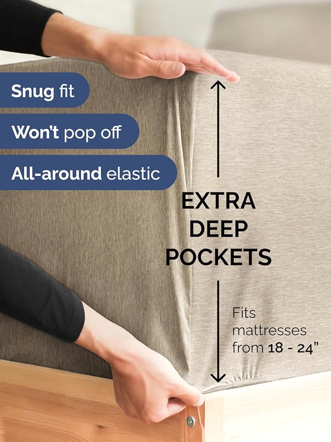Extra Deep Cal King Sheet Set - 6 Piece Breathable and Cooling Sheets - Hotel Luxury Bedding for Women, Men, Kids & Teens - Easy Secure Fit - Soft & Wrinkle Free - Extra Deep Pockets - Heathered Beige
