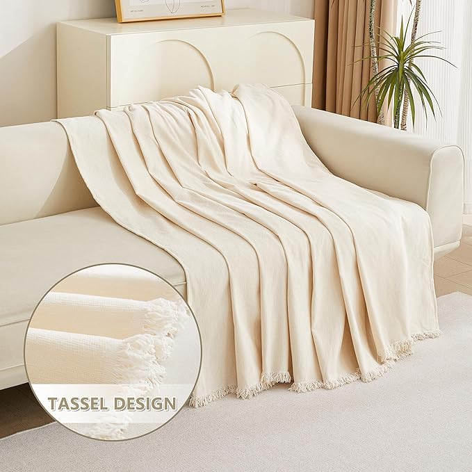 MYSKY HOME Loveseat Cover Beige Couch Cover Sectional Couch Covers for 2 Cushion Couch Sofa Thick Universal Chenille Sofa Cover with Tassel Durable Furniture Protector for Dogs 91" x 118"