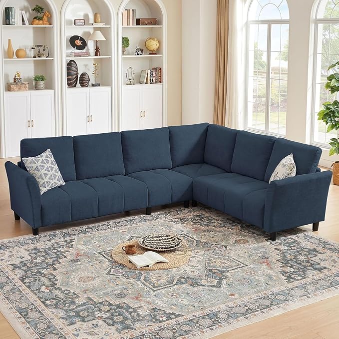 102" Convertible Sectional Sofa Couch, L Shaped Couch with Back Cushions, Modern Upholstered 6-Seat Reversible Sofa Set for Living Room, Apartment, Office, Blue