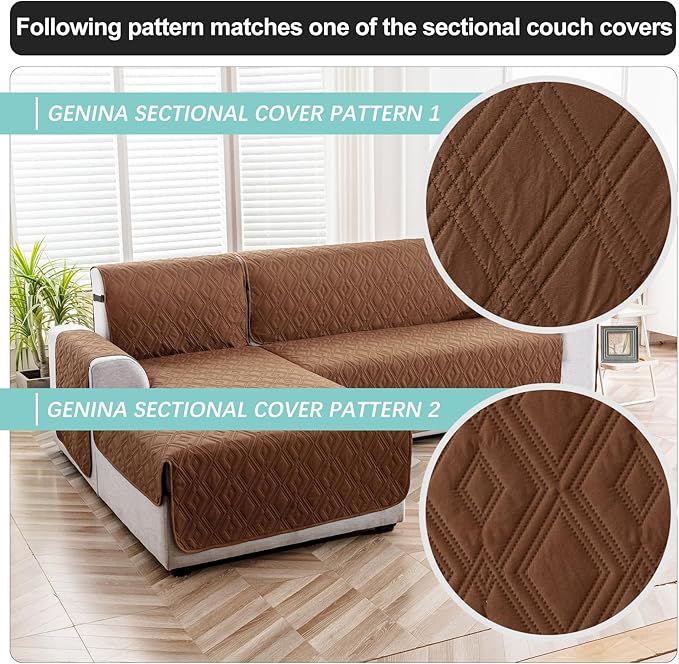 Genina Sectional Couch Covers for Dogs L Shaped Sofa Covers Chaise Lounge Cover Reversible Couch Covers for Sectional Sofa L Shape Furniture Protectors Cover for Pets, Kids (Brown, Large)
