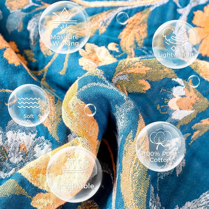LUTBM Boho Throw Blanket for Bed Cotton Spring Blankets Twin Size for Bedroom Living Room All Season Lightweight Floral Bird Embroidery Breathable Quilt for Couch Sofa Chair 60"x80" Home Decor