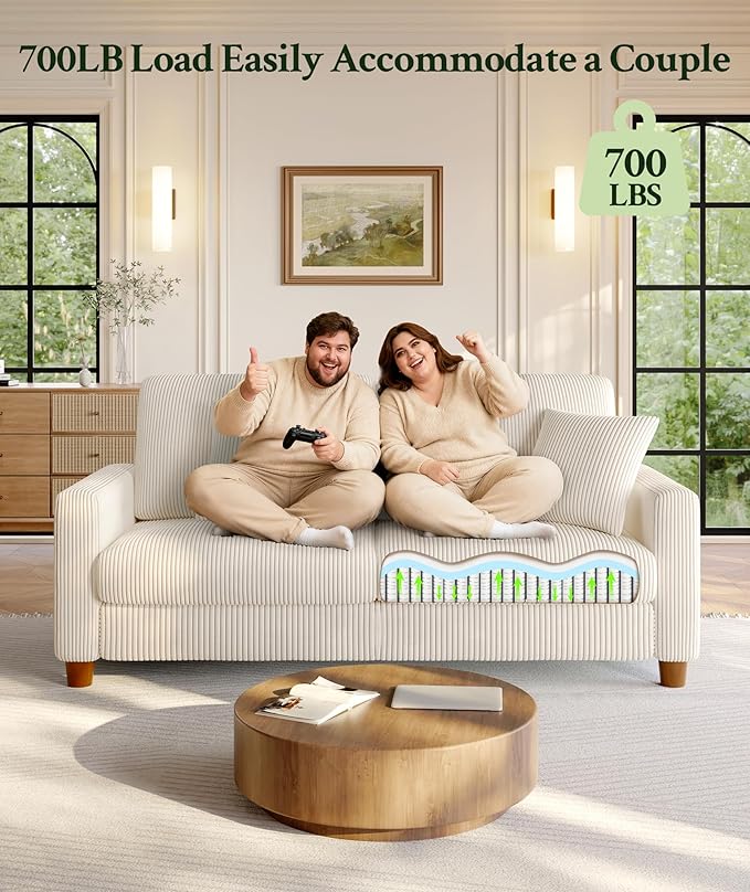 70.2" Couches for Living Room, Comfy Beige Couch 7.1" Extra Thick Cushion, Sofas for Living Room Tool-Free Setup, Loveseat Sofa 705lbs Support, Corduroy Couch for Bedroom, Apartment, Office
