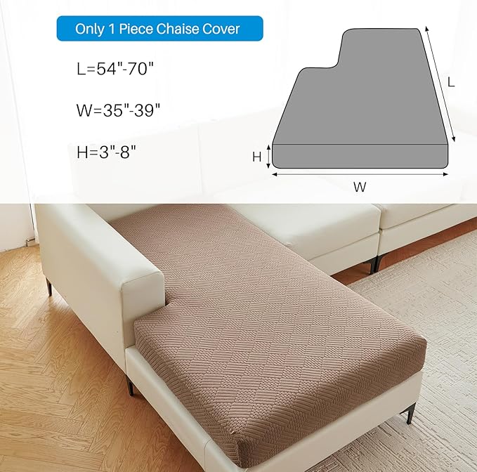 Deep Dream Sectional Couch Covers, 1 Piece Chaise Lounge Slipcover L Shape for Sectional Sofa, Separate Couch Cushion Chaise Cover for Both Left/Right Sectional Couch (1 Piece Chaise Cover, Brown)