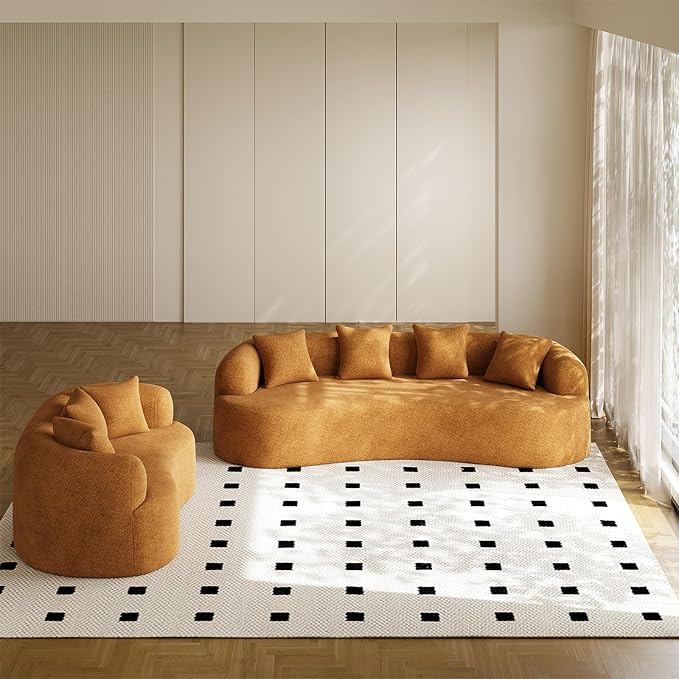 69" Curved Loveseat Sofa for Living Room, Modern Chenille Love Seat Cloud Couch, Luxury Plush Extra Deep Oversized Sofa for Small Spaces, Bedroom, Apartment‌, No Assembly Required, Orange