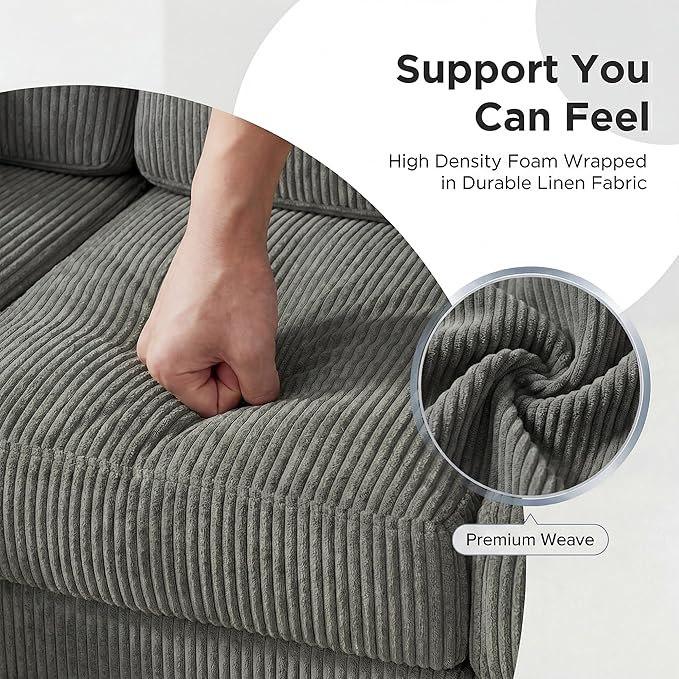 YESHOMY L-Shaped Sofa Couch, Small Couch with Reversible Chaise and Ottoman, Convertible Sectional Comfy 3 Seat Sofas with Side Pockets for Apartment and Living Room (Gray)