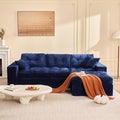 Modular Sectional Sofa, 102” L-Shaped Corduroy Couch with Ottoman, Deep Seat Comfy Sectional for Living Room, Set of Soft Upholstered Cloud Couch for Apartment, Blue