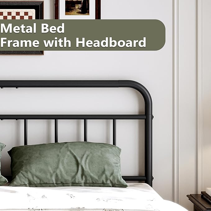 14Inch Metal Bed Frame,Queen Size Bed Frame with Storage Space,Heavy Duty Sturdy Mattress Foundation,Easy Assembly,No Box Spring Needed,Queen