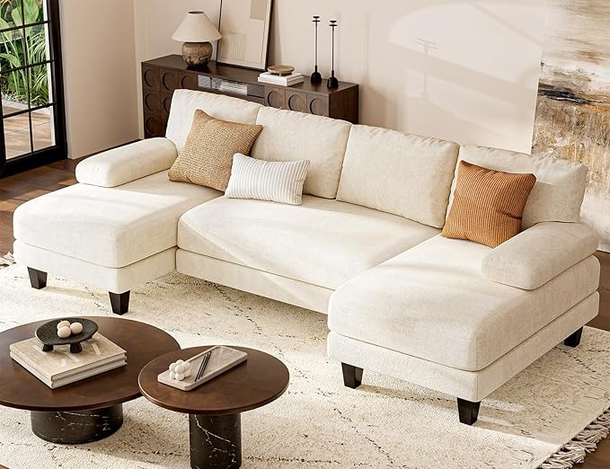 Txtin's U Shaped Sectional Couches for Living Room, 111 Inch Modular Sofa with Double Chaise, Large Lounge Couch for Apartment, Warm White
