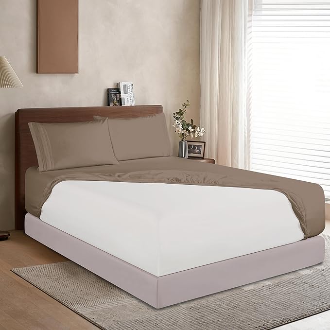 Elegant Comfort 1500 Premium Hotel Quality 18-24 Inches Deep - Extra Deep Pocket Single Fitted Sheet for High Mattress, Luxury and Softest, Smart Pocket - Wrinkle Free, Queen, Taupe