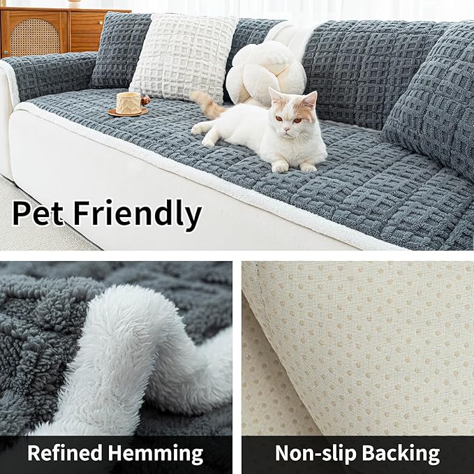 Dog Couch Cover, Couch Cover for Dogs Washable, Funny Fuzzy Plush Sofa Covers, Non Slip Dog Covers for Couches and Sofas, Sofa Pad Furniture Protector for L Shaped(Dark Grey, 27.6"x 27.6")