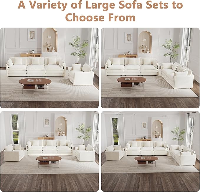 mikibama Modular Sectional Sofa, 146.5 Inch L Shaped Couch Set for Living Room, 4-Seater Comfy Cloud Couches with Movable Ottoman, DIY Combination, Chenille, Beige