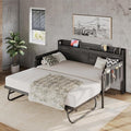 LIKIMIO Twin Daybed, Day Beds with Pop Up Trundle, Storage Headboard with Charging Station, Strong Supports for Apartment and Other Small Space, Charcoal Grey