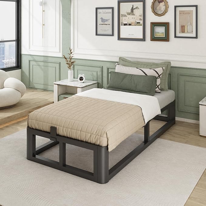 Firpeesy Upgrade Anti Bending and Round Corner Legs 12 inch Twin XL Bed Frame 3500 LBS Heavy Duty Steel Slats Support Platform Metal Bed Frames No Box Spring Needed Platform Noise Free Easy Assembly